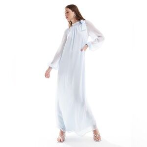 ASOS DESIGN bow neck smock maxi dress in ice blue
